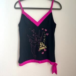 Vintage Disney Tinkerbell  "All About The Sparkle" Black Tank L Y2K-Style Retro